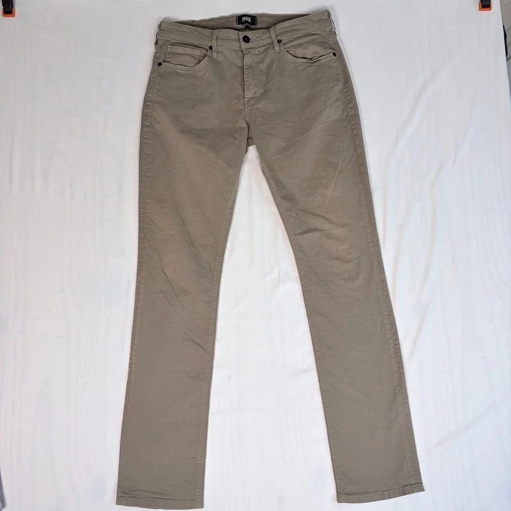 Paige Mens Sz 32 Federal Pants Khaki Brown Slim Fit Stretch Preppy Sporty - Picture 2 of 8